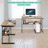 Modern Corner L-Shaped Computer Desk with Tilt Tabletop in Walnut Black Finish