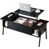 Modern Lift-Top Coffee Table Laptop Desk with Storage Shelf in Black Wood Finish