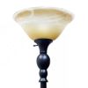 Bronze Finish Metal Floor Lamp Torchiere with Amber Marbleized Glass Shade
