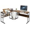 Modern Rustic Wood and Metal Corner L-Shaped Computer Desk with Tilt Tabletop