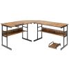 Modern Rustic Wood and Metal Corner L-Shaped Computer Desk with Tilt Tabletop