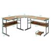 Modern Rustic Wood and Metal Corner L-Shaped Computer Desk with Tilt Tabletop