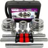 1set 44lbs Fitness Dumbbells Set, Adjustabl with Metal Connecting Rod Used As Barbell, Chromed Weights, Hardcover Gift Box