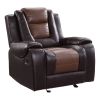 Modern Luxury Chair Glider Reclining 1pc Formal Living Room Furniture Premium Faux Leather Upholstery Comfortable Two-Tone Brown Finish