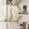 Rattan bookshelf 5 tiers Bookcases Storage Rack with cabinet for Living Room Home Office
