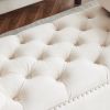 Storage Bench, 44.5-Inch Queen Velvet Button Bedside Bench, Entryway Living Room with Armrests, Nailhead Trim, Upholstered Bedroom Bench