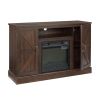 Farmhouse Classic Media TV Stand Antique Entertainment Console for TV up to 50" with 18" Electric Fireplace Insert with Open and Closed Storage Space