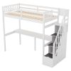 Twin Size Loft Bed with Storage Staircase and Built-in Desk