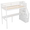 Twin Size Loft Bed with Storage Staircase and Built-in Desk