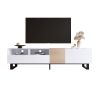 Modern TV Stand for 80'' TV with Double Storage Space, Media Console Table, Entertainment Center with Drop Down Door for Living Room, Bedroom