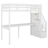 Twin Size Loft Bed with Storage Staircase and Built-in Desk