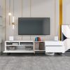 Modern TV Stand for 80'' TV with Double Storage Space, Media Console Table, Entertainment Center with Drop Down Door for Living Room, Bedroom