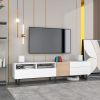 Modern TV Stand for 80'' TV with Double Storage Space, Media Console Table, Entertainment Center with Drop Down Door for Living Room, Bedroom